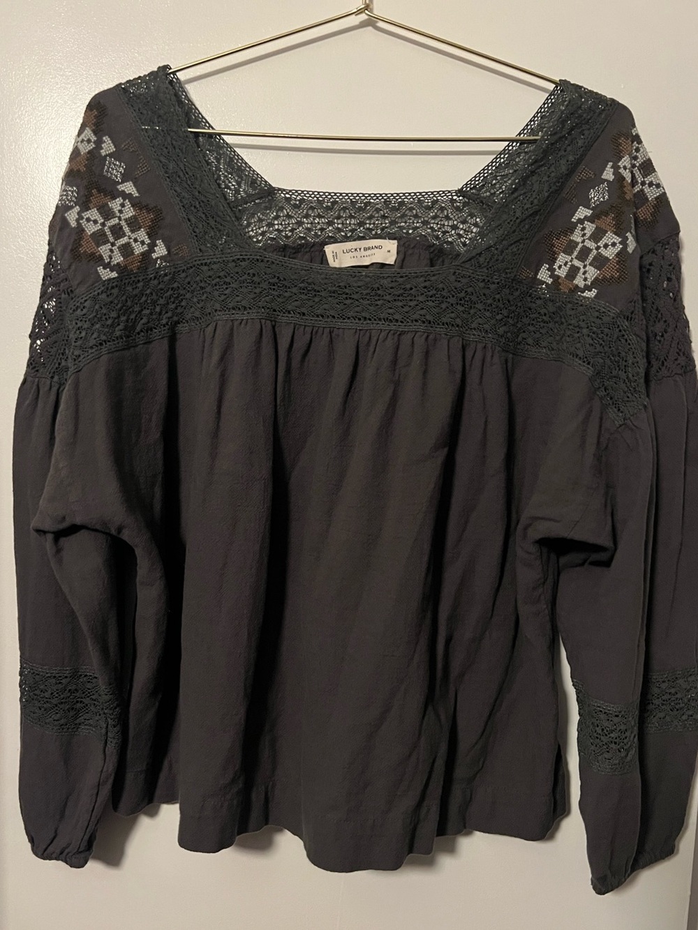 Lucky Brand Dark Green Crochet Blouse